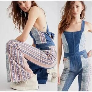 Free People Patchwork Americana Dallas Denim Jumpsuit‎